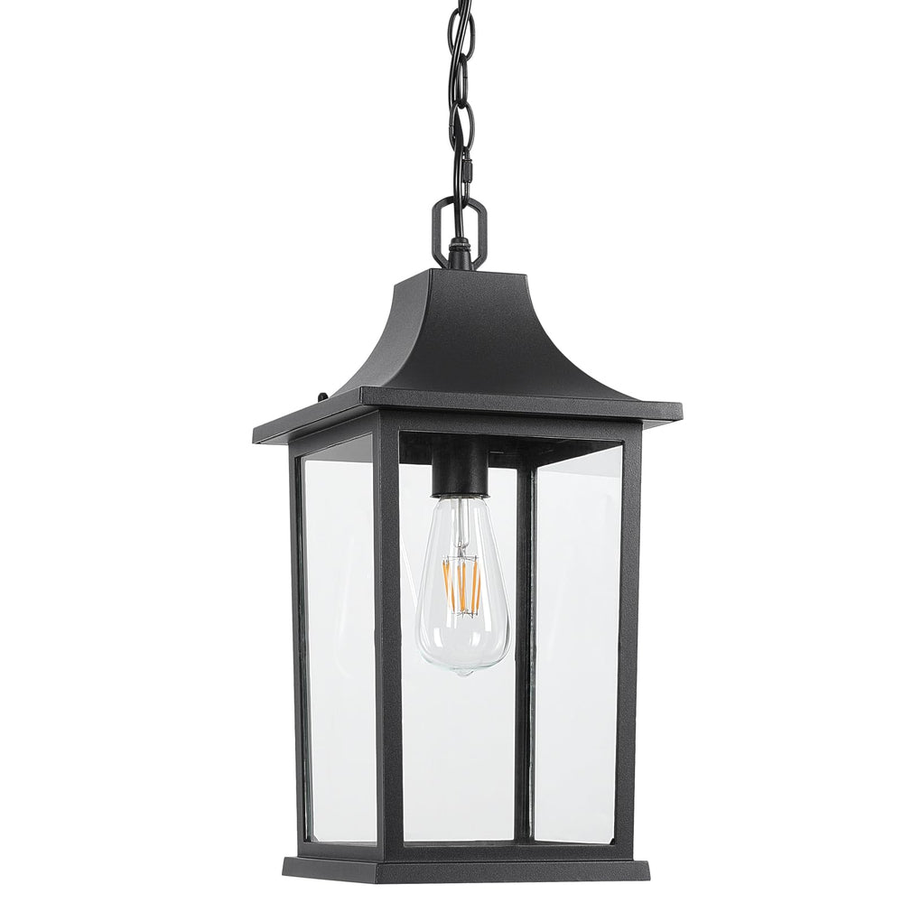 Large Outdoor Pendant Light – Black Aluminum Hanging Lantern with Adjustable Chain