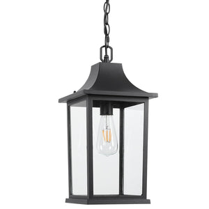 Large Outdoor Pendant Light – Black Aluminum Hanging Lantern with Adjustable Chain
