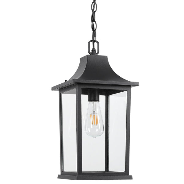 Large Outdoor Pendant Light – Black Aluminum Hanging Lantern with Adjustable Chain