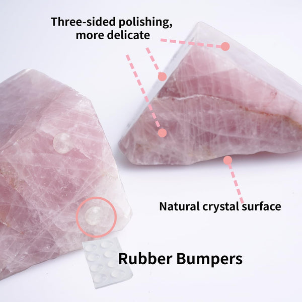 Natural Rose Quartz Bookends with Anti-Slip Rubber Feet – Raw & Polished Crystal Pair