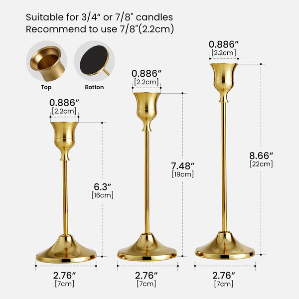 Gold Taper Candle Holders Set – Metal Candlestick Holders