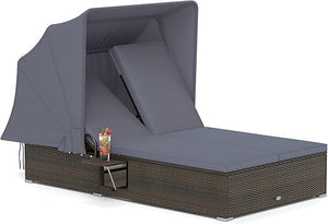 Outdoor Wicker Daybed with Canopy & Adjustable Backrest