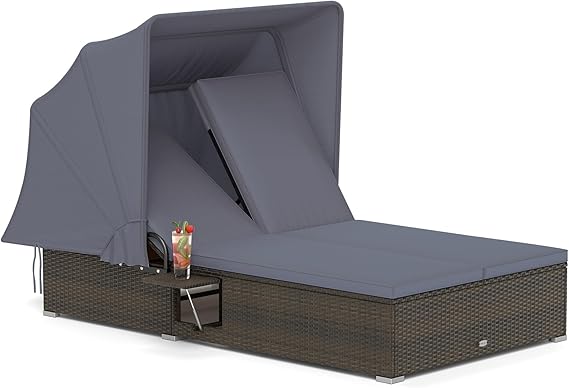 Outdoor Wicker Daybed with Canopy & Adjustable Backrest
