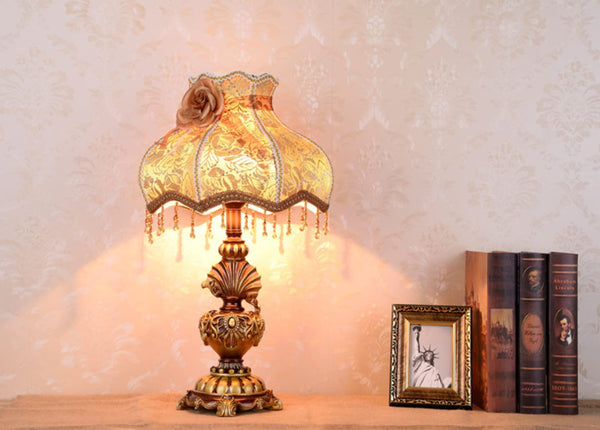 Victorian Handmade Fabric Table Lamp with Resin Base