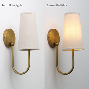 Set of 2 Linen Fabric Wall Sconces – Hardwired Curved Arm Vanity Light