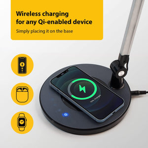 LED Desk Lamp with Wireless Charger & Adjustable Swing Arm
