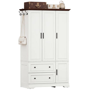 Armoire Wardrobe Closet with Drawers, Hanging Rod & Soft-Close Doors