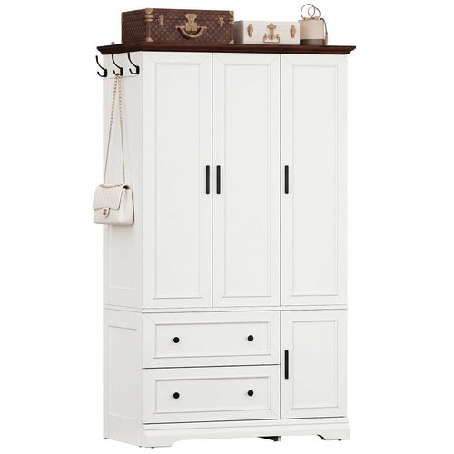 Armoire Wardrobe Closet with Drawers, Hanging Rod & Soft-Close Doors