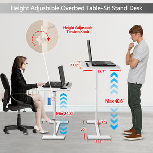 Adjustable Overbed Table with Wheels & Cup Holder