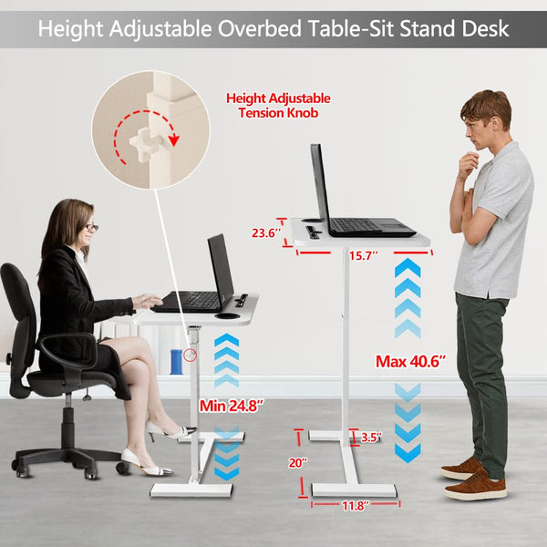 Adjustable Overbed Table with Wheels & Cup Holder