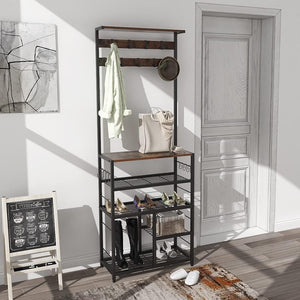 5-in-1 Hall Tree with Console Table & Shoe Rack