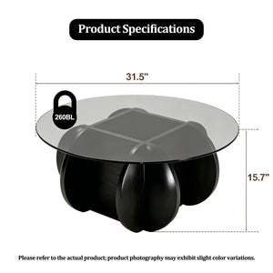 Round Glass Coffee Table with Wood Base