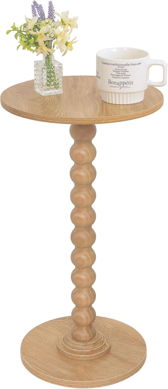 Round Side Table with Solid Wood Legs