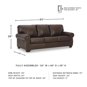 Traditional Leather Match Sofa with Nailhead Trim, Dark Brown