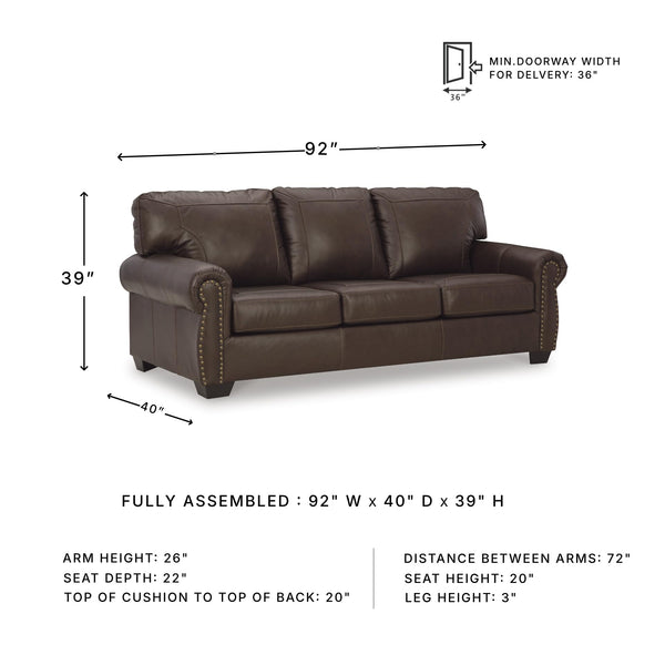 Traditional Leather Match Sofa with Nailhead Trim, Dark Brown