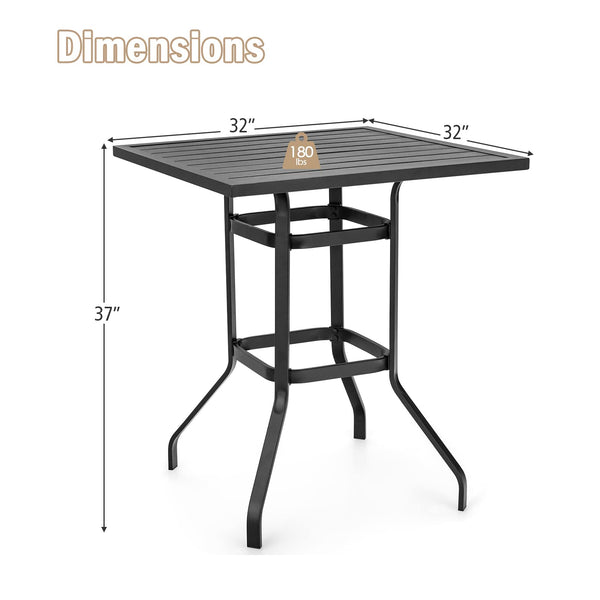 32-Inch Square Outdoor Steel Bar Table