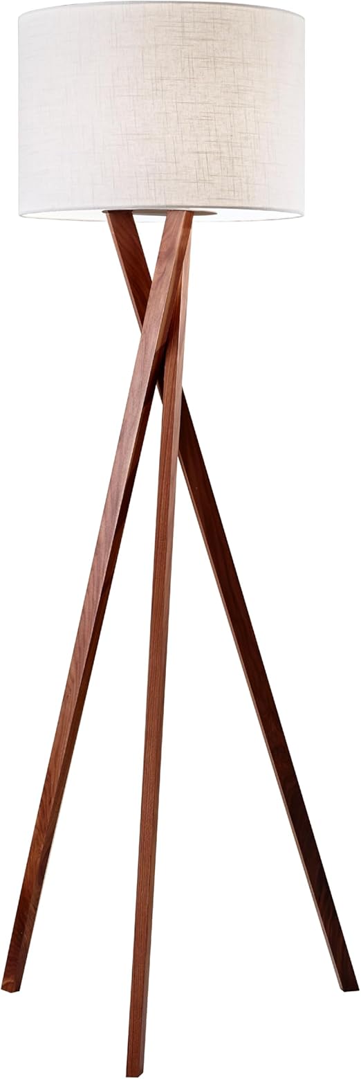 Walnut Tripod Table Lamp with White Linen Shade
