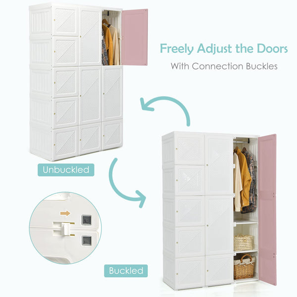 Portable Closet Wardrobe with Cubby Storage & Magnet Doors