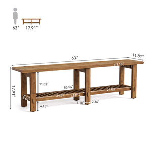 63" Solid Wood Entryway Bench with Shoe Storage
