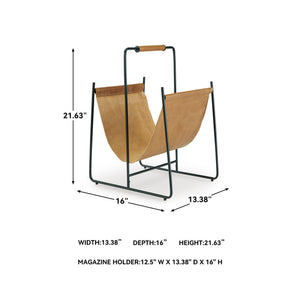 Leather Magazine Rack with Handle – Light Brown & Black