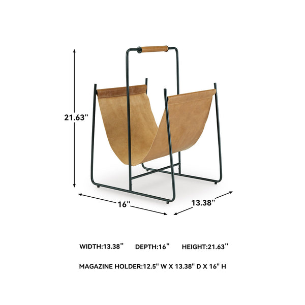 Leather Magazine Rack with Handle – Light Brown & Black