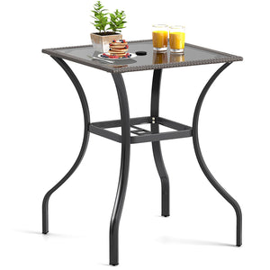 Counter Height Outdoor Bistro Table with Umbrella Hole & Tempered Glass Top