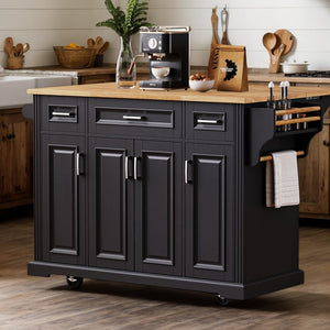 54" Rolling Kitchen Island with Drop Leaf & Storage Drawers
