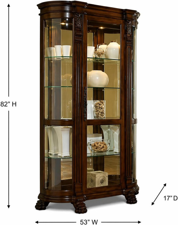 Curved End Curio Cabinet with Lighted Interior