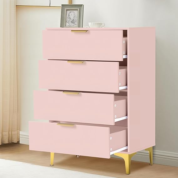 4-Drawer Bedroom Dresser with Gold Metal Handles