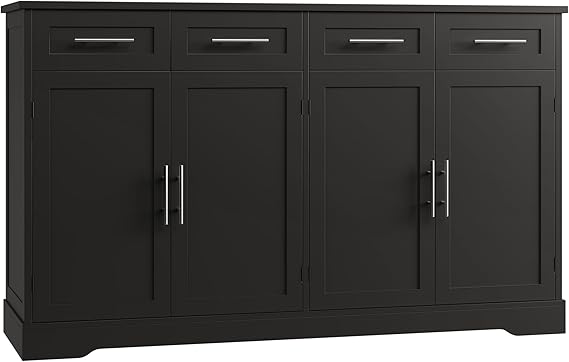 60" Buffet Sideboard Cabinet with 4 Drawers & Gold Handles