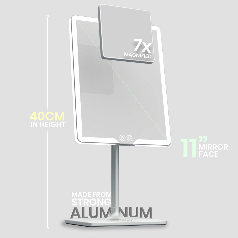 LED Vanity Mirror with Lights & 7X Magnification – Dimmable USB-C Rechargeable Tabletop Mirror