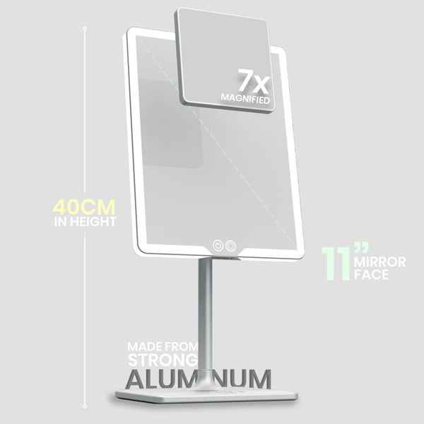 LED Vanity Mirror with Lights & 7X Magnification – Dimmable USB-C Rechargeable Tabletop Mirror