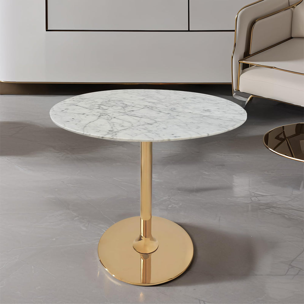 Marble Round End Table with Gold Metal Frame