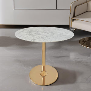 Marble Round End Table with Gold Metal Frame
