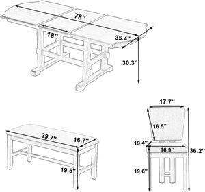 6-Piece Extendable Dining Table Set with Bench & 4 Chairs