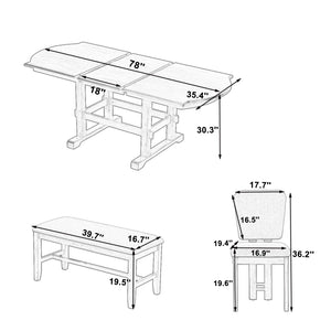 6-Piece Extendable Dining Table Set with Bench & 4 Chairs