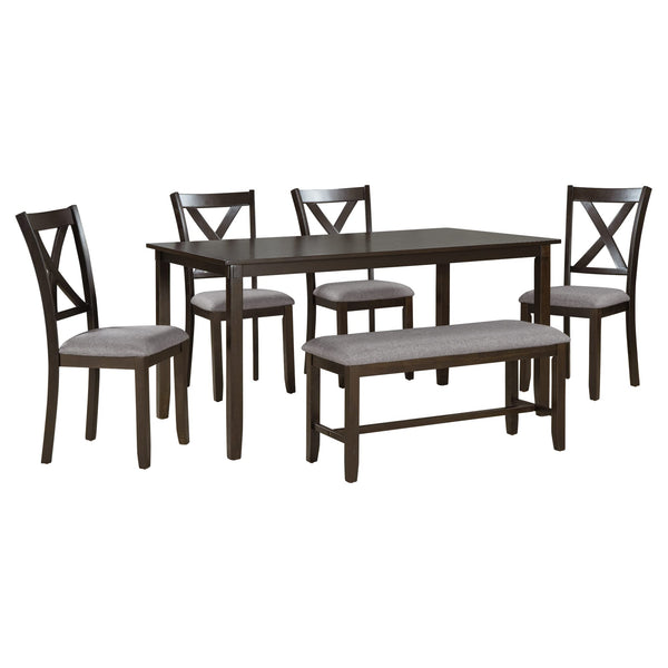 6-Piece Farmhouse Dining Table Set with Bench and Cushioned Chairs