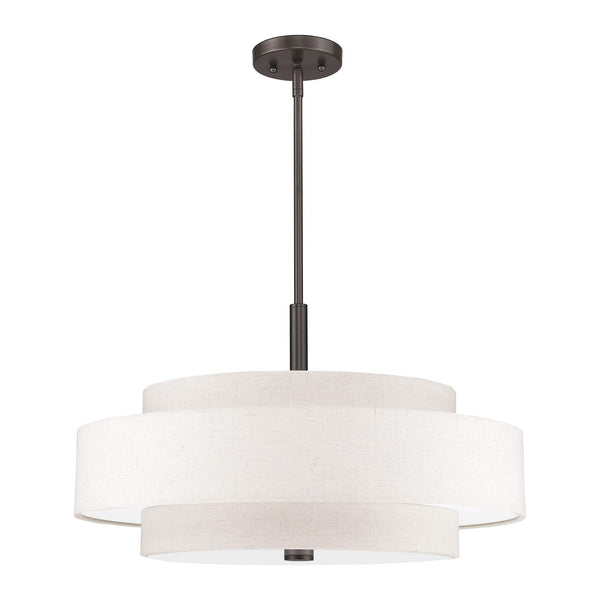 5-Light Triple Drum Pendant Light with Fabric Shade