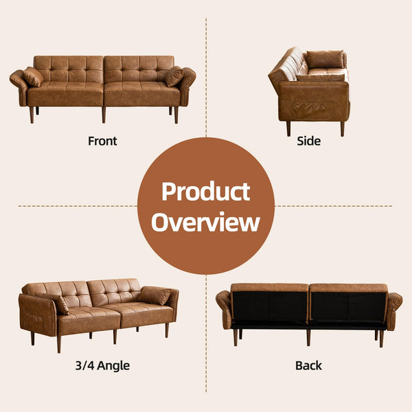 85" Convertible Futon Sofa Bed with Storage & Adjustable Armrests