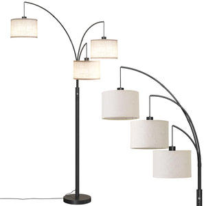 3-Light Arc Floor Lamp with Linen Drum Shades