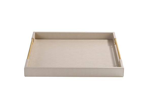 Oversized Square Ottoman Tray with Gold Handles – Faux Leather, 24x24