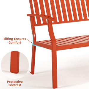 Eongdn 52" Outdoor Garden Bench Weatherproof, Rust-Resistant Aluminum Metal 2-Person Garden Bench with 660 lbs Weight Capacity, Patio Benches for Outdoors Porch, Patio, Backyard and Park (Orange)