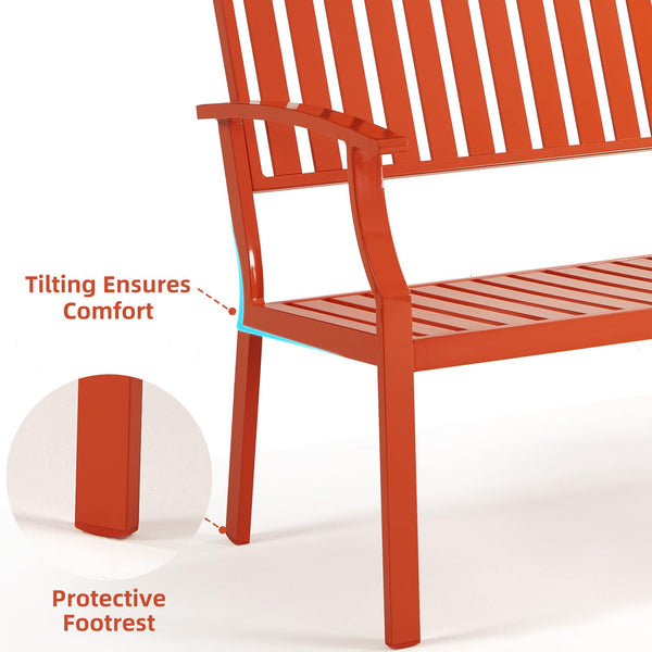 Eongdn 52" Outdoor Garden Bench Weatherproof, Rust-Resistant Aluminum Metal 2-Person Garden Bench with 660 lbs Weight Capacity, Patio Benches for Outdoors Porch, Patio, Backyard and Park (Orange)
