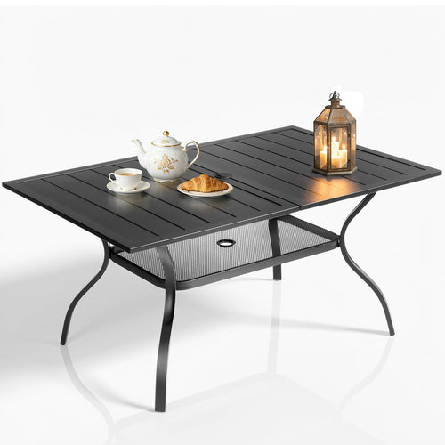 59" Rectangle Metal Outdoor Dining Table with Umbrella Hole