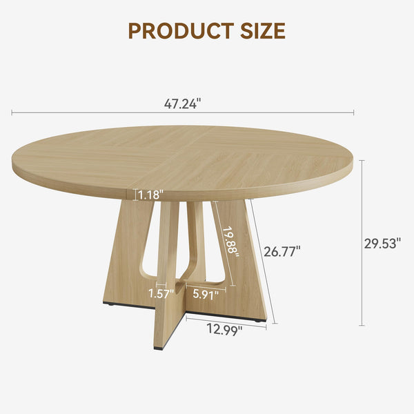 47-Inch Round Farmhouse Dining Table with Wooden Top & Pedestal Base