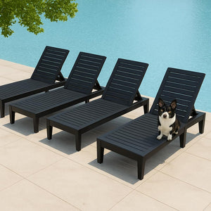 Outdoor Chaise Lounge Chairs with Adjustable Backrest – All-Weather Resin, Wood Texture