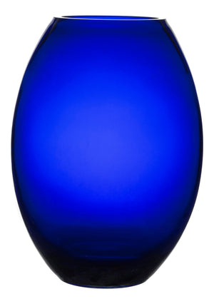 Cobalt Blue Glass Barrel Vase – Handmade, 11.75" H