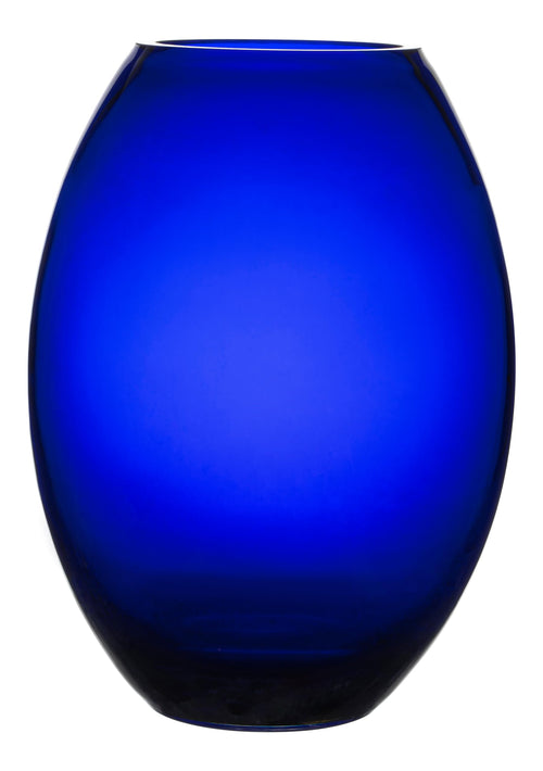 Cobalt Blue Glass Barrel Vase – Handmade, 11.75" H