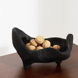 Oak Wood Decorative Bowl with Feet Boho Rustic Home Decor