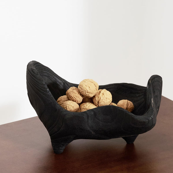Oak Wood Decorative Bowl with Feet Boho Rustic Home Decor